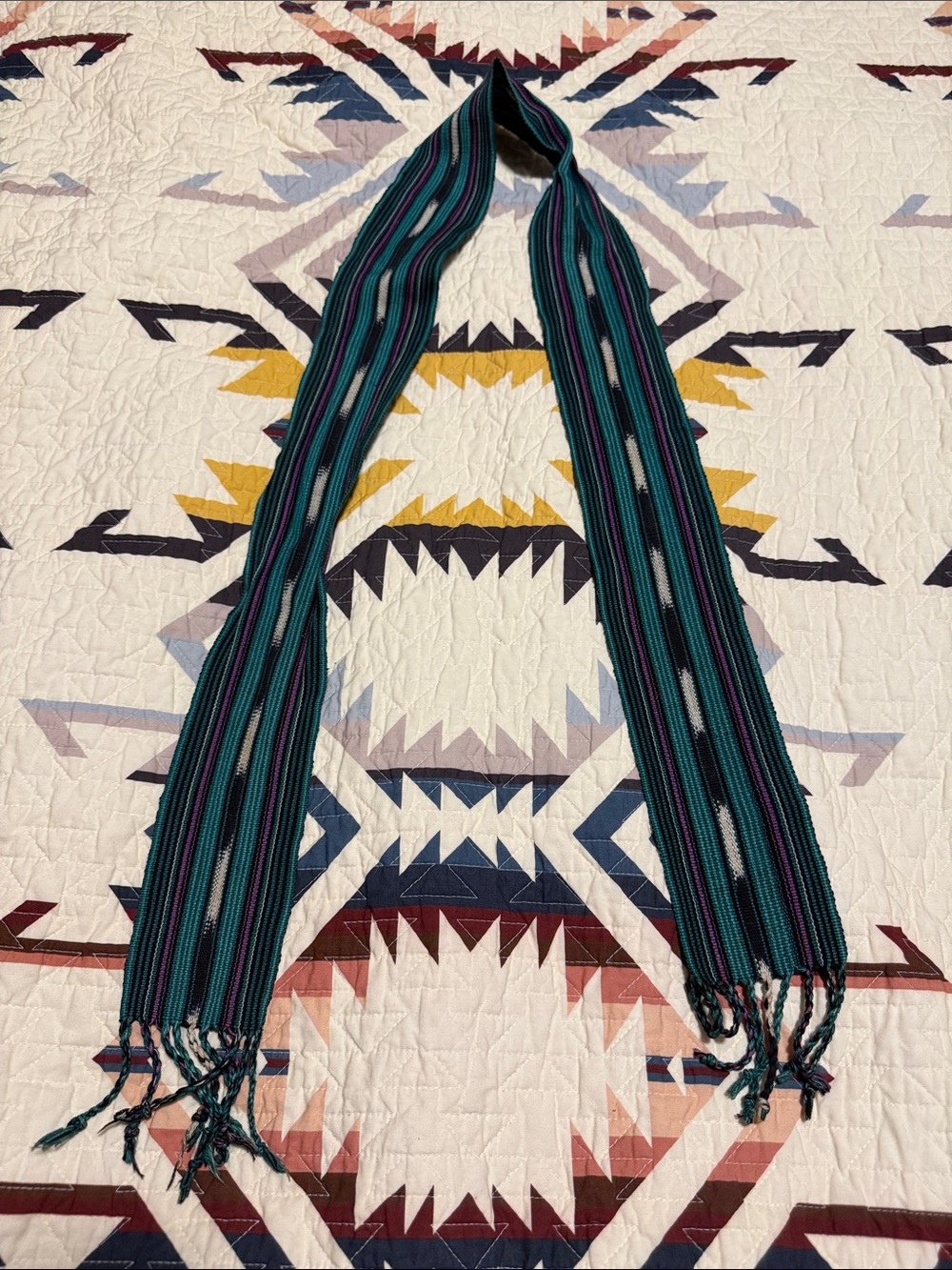 Source Unknown Teal, Black and Purple Striped Woven Belt Scarf
